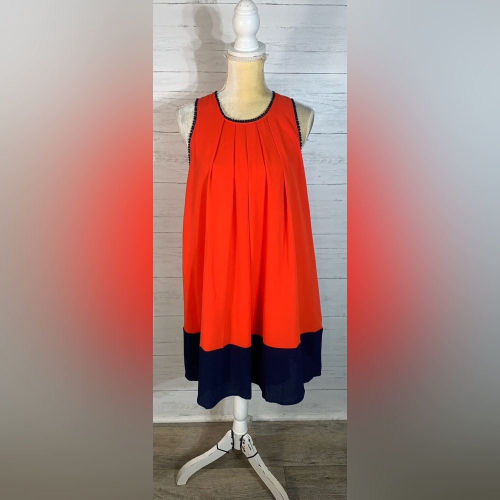 New UMGEE Orange Blue The Virginia Dress Sleeveless Pleated Shift Dress Size S